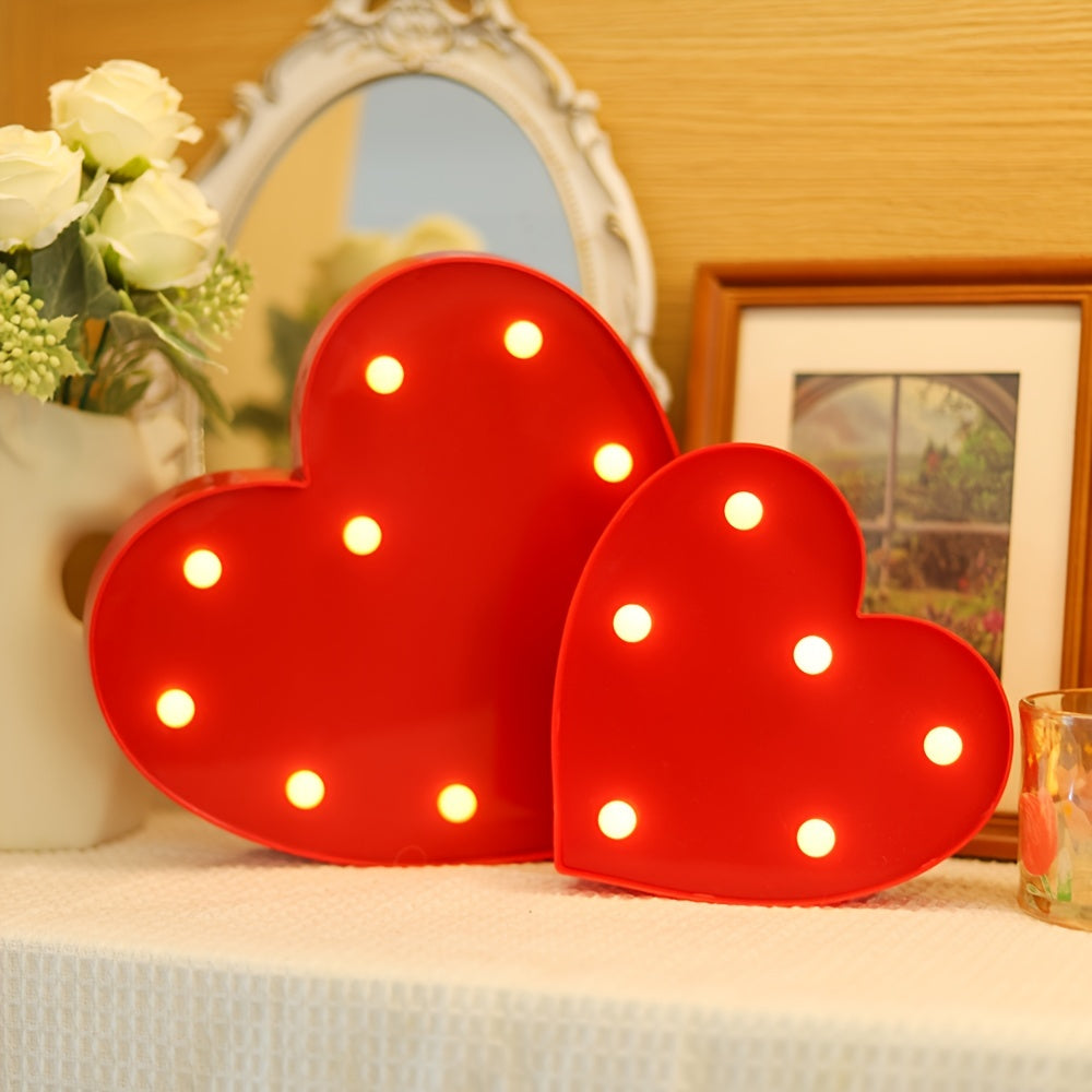 Charming red heart-shaped LED night light for bedroom ambiance, proposals, and gifts. Battery-powered with on/off switch. Perfect for Valentine's and Mother's Day.