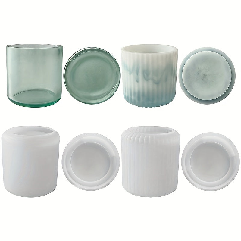 Set of silicone resin molds for creating DIY epoxy, candle cups, and storage containers in crystal epoxy round storage cup shape.