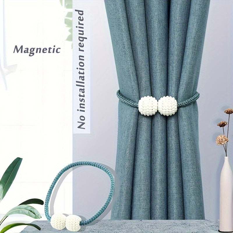 A set of magnetic curtain ties for securing curtain ropes, ideal for family home or office decor.