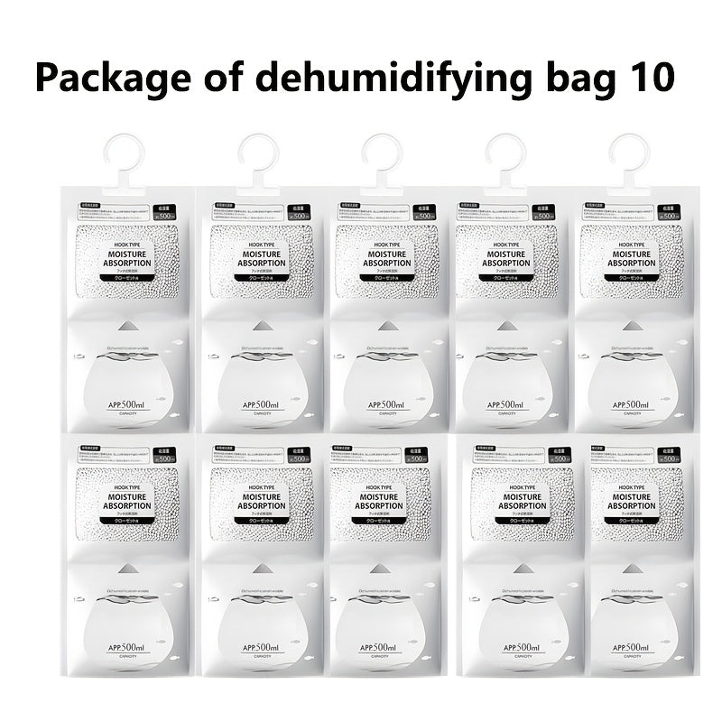 Essential household dehumidifying agents for dormitories and wardrobes, available in packs of 10 or 20 bags.