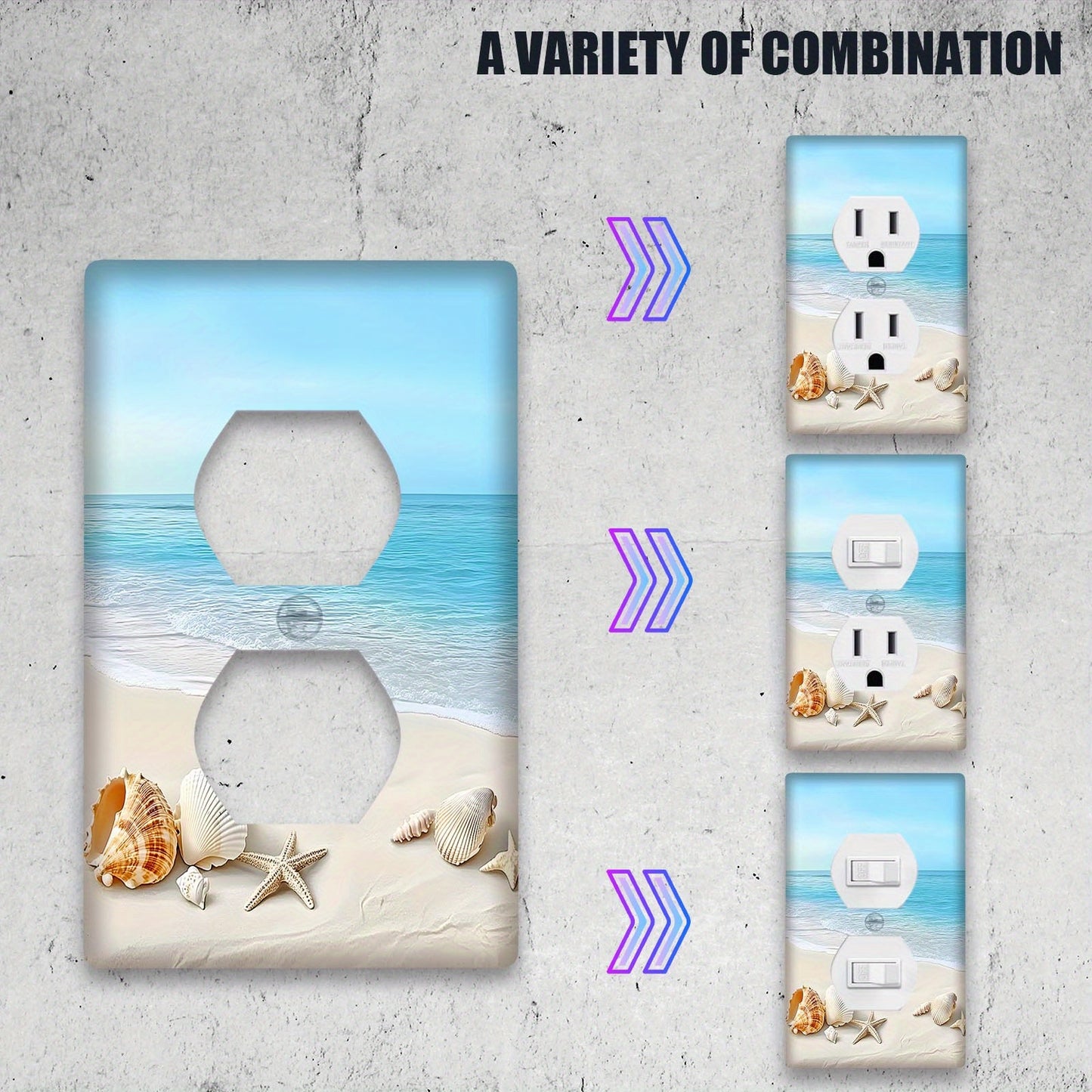 1pc Beach Ocean Theme Light Switch Cover for bedroom or bathroom. Easy to clean, no electricity required. Available in 1 or 2 gang sizes.