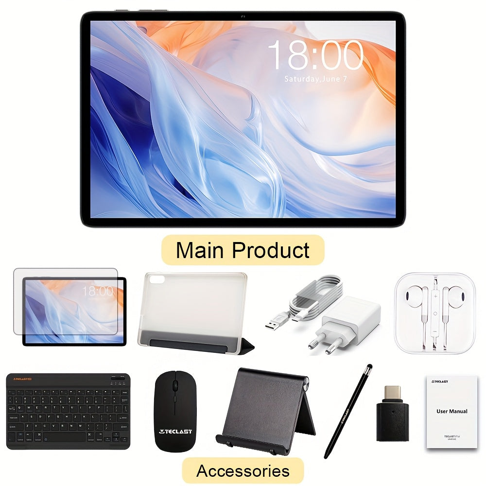 New Teclast P30T Tablet with Android 15, 10.1-inch IPS Display, 4GB+8GB RAM 128GB ROM, 1TB TF Card Extension, Unisoc T606 CPU, 6000mAh Battery, WiFi6, Keyboard, Case, Charging Kit, Tablet