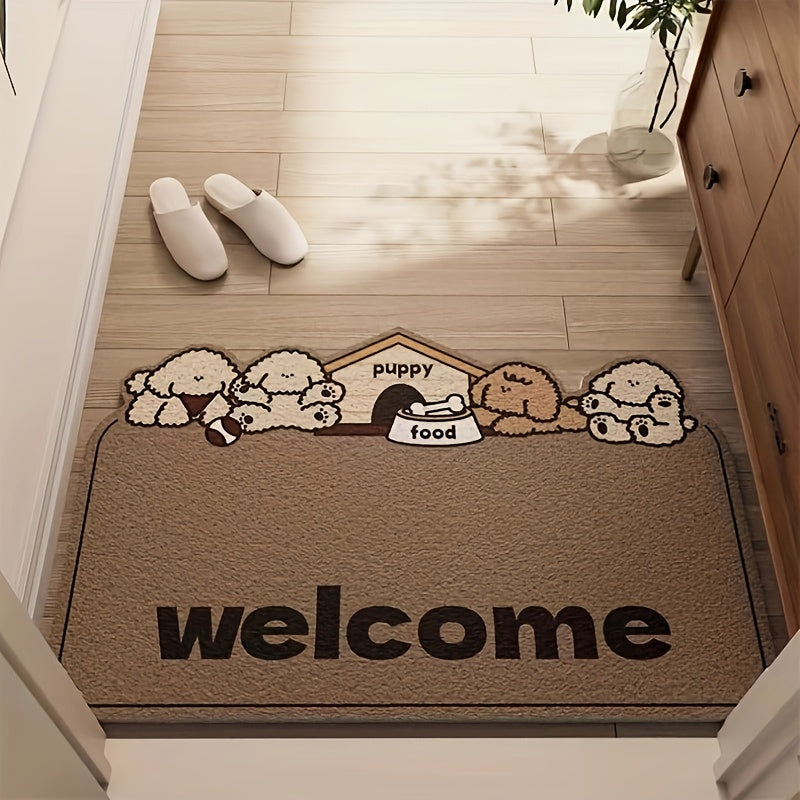 Adorable Puppy-Themed Non-Slip Welcome Door Mat - Plush, Easy-to-Clean PVC Entry Mat featuring Charming Dog Designs, Resistant to Stains, Ideal for Home Decor, Pet-Lovers Mat