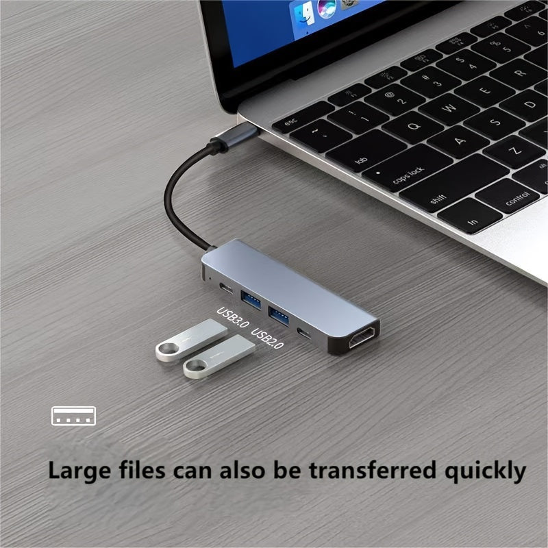 5-in-1 USB C Hub with 4K HDTV, High-Speed USB, 100W PD for enhanced device connectivity, data transfer, and high-definition viewing. Compatible with MacBook, Samsung, HP, and more.