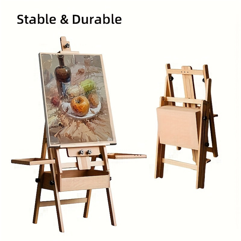 1pc Foldable Beech Wood Artist Easel with Double Tray