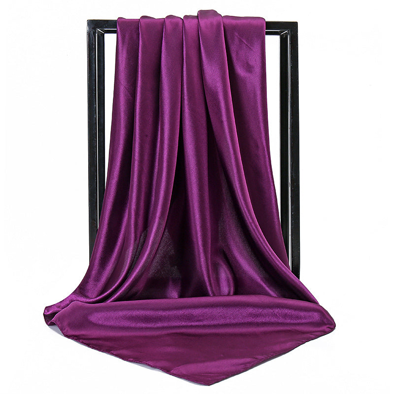 Large satin square scarf for women, suitable for hair wrapping or as a gift. Made from imitation silk.