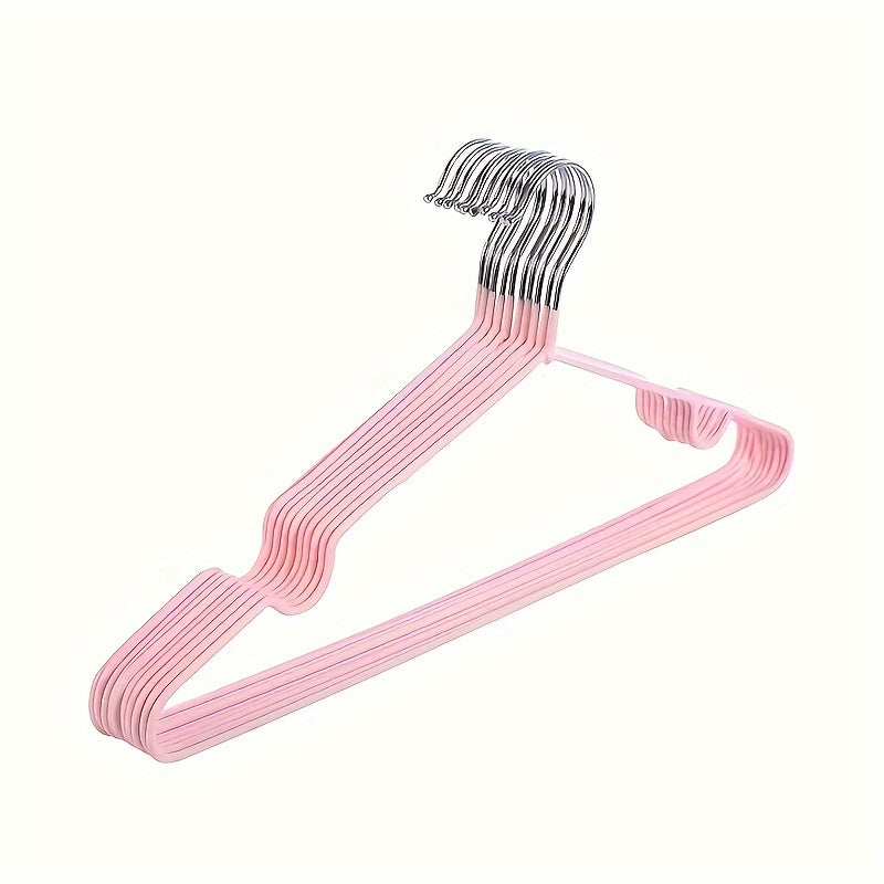 Set of 10 Seamless Metal Hangers with Grooved Design, Non-Slip Wardrobe Clothes Organizer for Home and Kitchen Storage