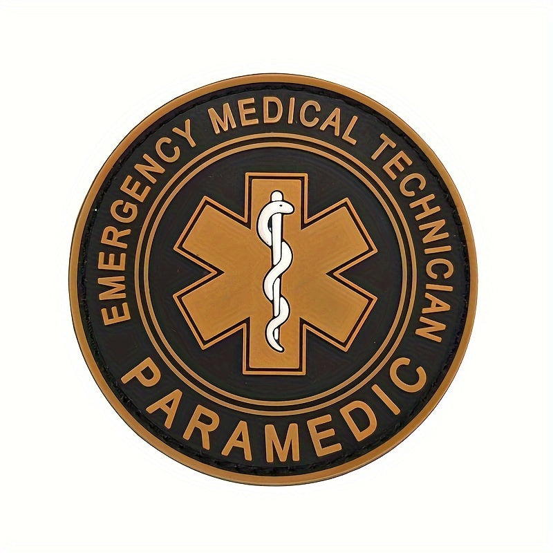 Paramedic PVC Rubber Badge featuring the Star of Life - A soft and durable first aid emblem perfect for attaching to backpacks and clothing.