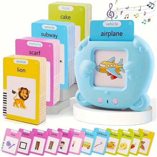 224 out of 510 words describe the Youngsters Talking Flash Card Reader. This product includes 112 double-sided cards in both blue and pink colors. It is rechargeable and serves as an educational interactive toy for children aged 3 and up. The Learning