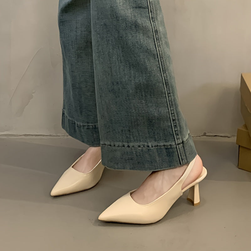 Elegant solid color stiletto high heels with pointed toe, rubber sole, and polyurethane insole. Versatile all-season dress shoes.