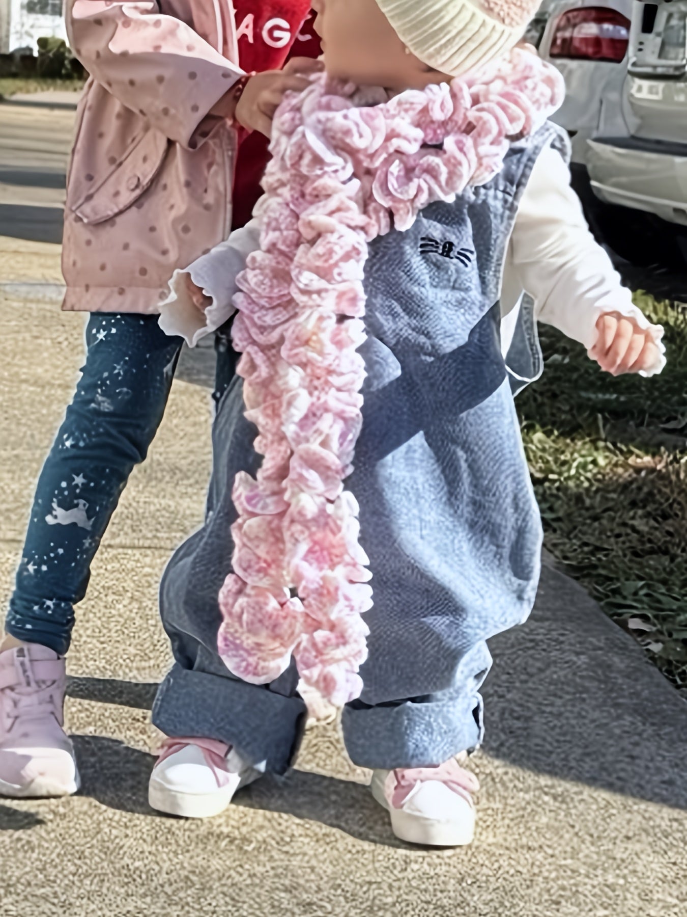 Adorable light blue denim overalls for kids with rabbit ear details. Casual, loose fit for spring & autumn. Machine washable, perfect for outdoor activities.