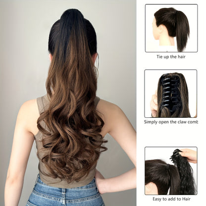 YUSULAXI Unisex Deep Wave Claw Clip Ponytail Extension - 71.12 cm Synthetic Hairpiece for Daily Use