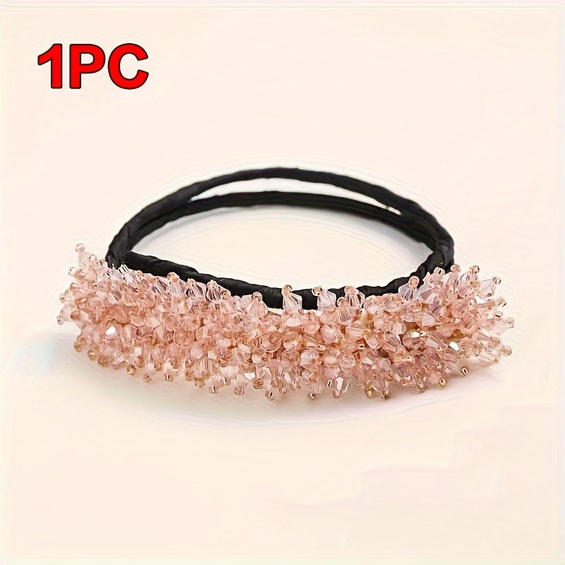 Elastic hair tie with sparkling crystal decorative hair loops for stylish women's hair accessories.