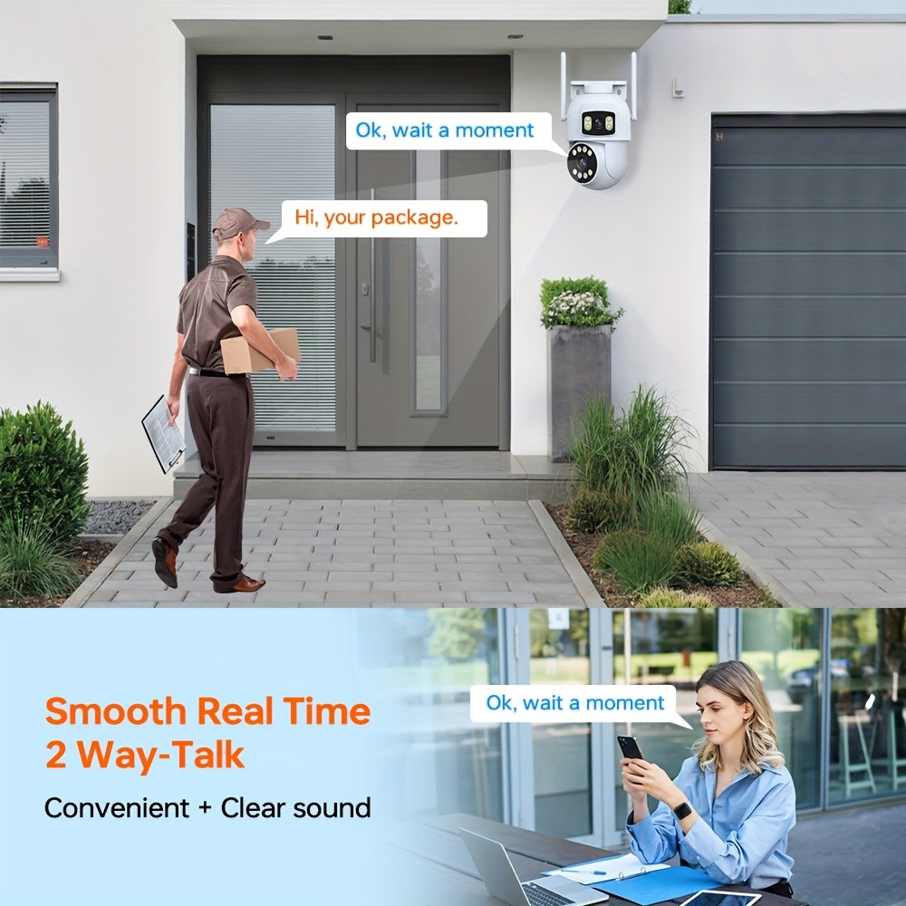 Introducing the ZHXINSD 4MP Dual Lens Wireless Security Camera, featuring 2K 1920p HD resolution, 360° Pan-Tilt Auto Tracking, AI Human Detection, Full Color Night Vision, Two-Way Audio, 2.4G/5G WiFi connectivity, Smartphone App Control, USB Powered