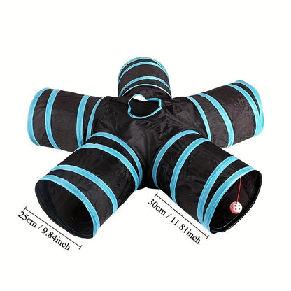 Foldable cat tunnel also suitable for dog training, storage, and interactive play with pet toys.