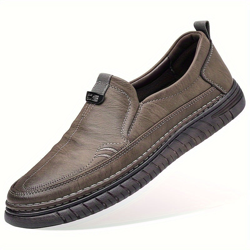 Men's slip-on loafers: rubber grip, casual style, solid color, spring/autumn, PU linings, rubber soles, PU insoles, round toes.