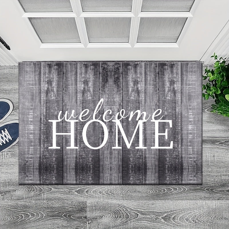 Wood panel design welcome mat made of non-slip, easy-to-clean, lightweight and fade-resistant material suitable for both indoor and outdoor use. Ideal for use in living rooms, bedrooms, kitchens, patios, and laundry rooms.