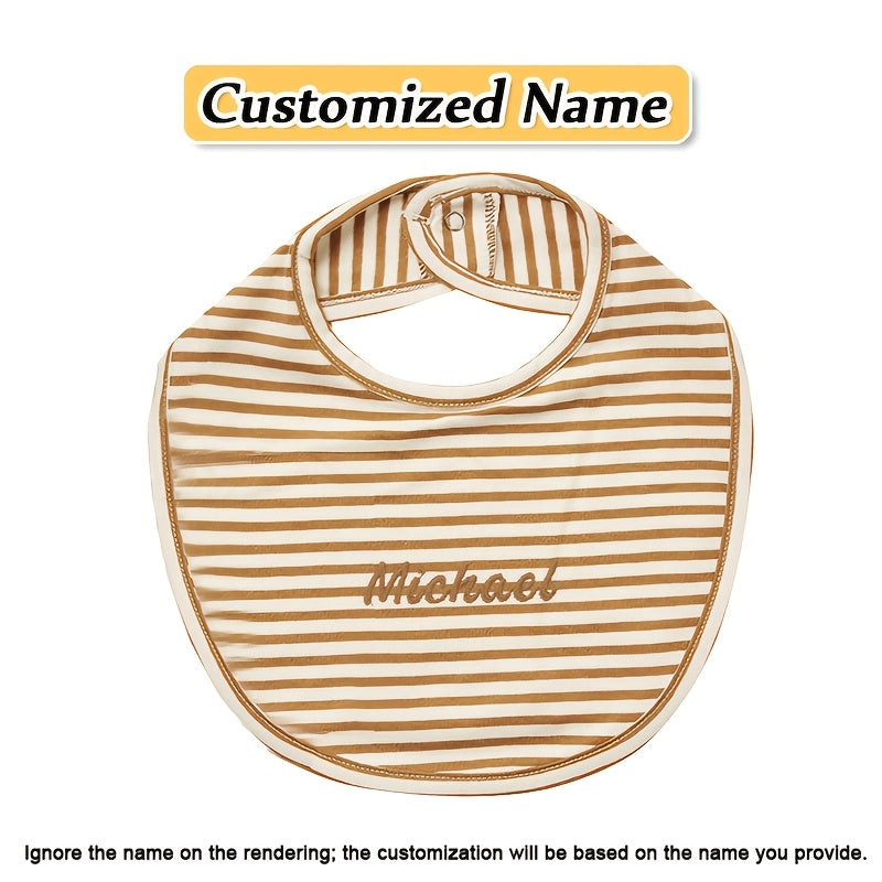 Customized Embroidered Name Adjustable Snap Bib made with Soft Absorbent Knit Fabric for Babies. This Non-Waterproof Feeding Drool Bib is great for Newborns and is Perfect for Christmas and New Year Gifts.