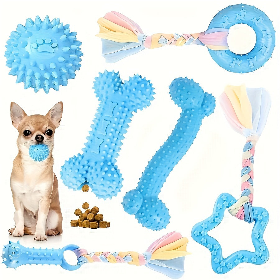 6 piece set of durable, non-toxic rubber chew toys for small dogs and puppies, perfect for teething and teeth cleaning.