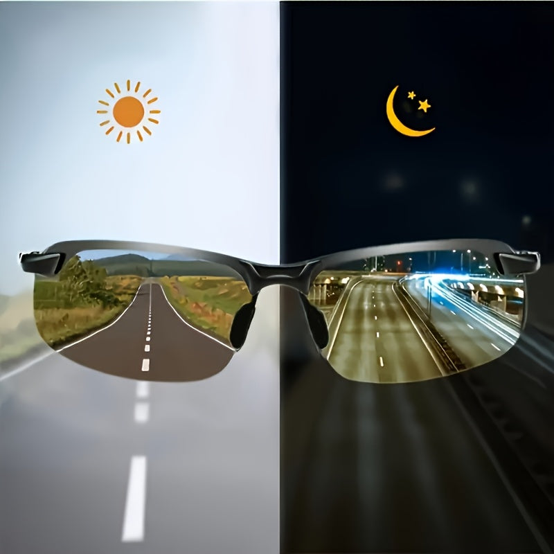 Stylish photochromic fashion glasses for men and women, ideal for outdoor activities like sports, driving, fishing, and travel. Features a durable PC frame with a cool design, also suitable