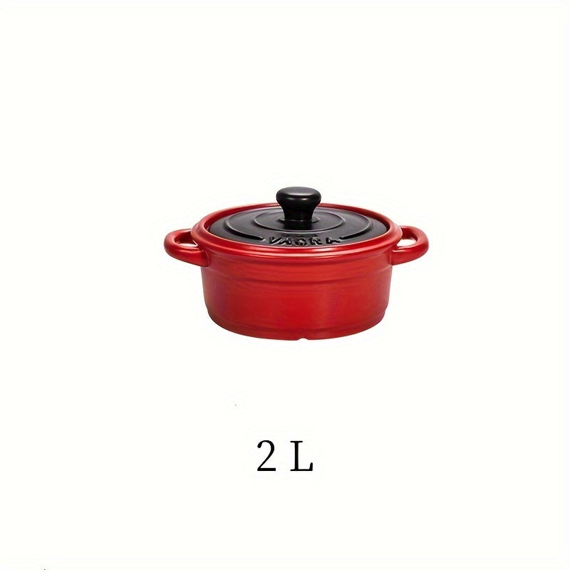 Enamel Ceramic Casserole - 2L Capacity, Resistant to High Temperatures, Dishwasher-safe, Great for Cooking Stews and Soups, Suitable for Gas Stoves at Home