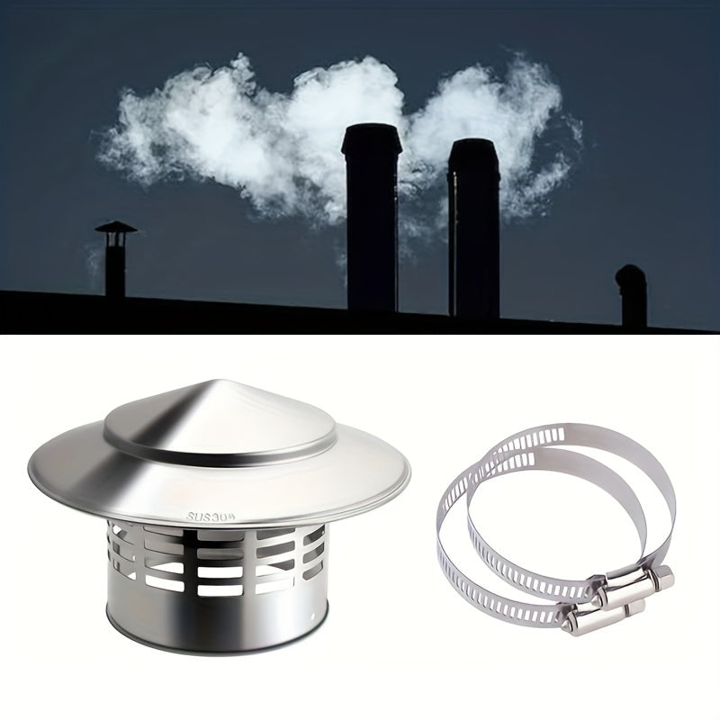 Stainless Steel Chimney Cap with Rain Protection Mesh and Chimney Bird Guard - Includes 1 Set of Hose Clamp and Chimney Cowl for Small Roof Vent Protection, Flue Pipe Cover, and Round Cap with 11.43 cm Inner Diameter.