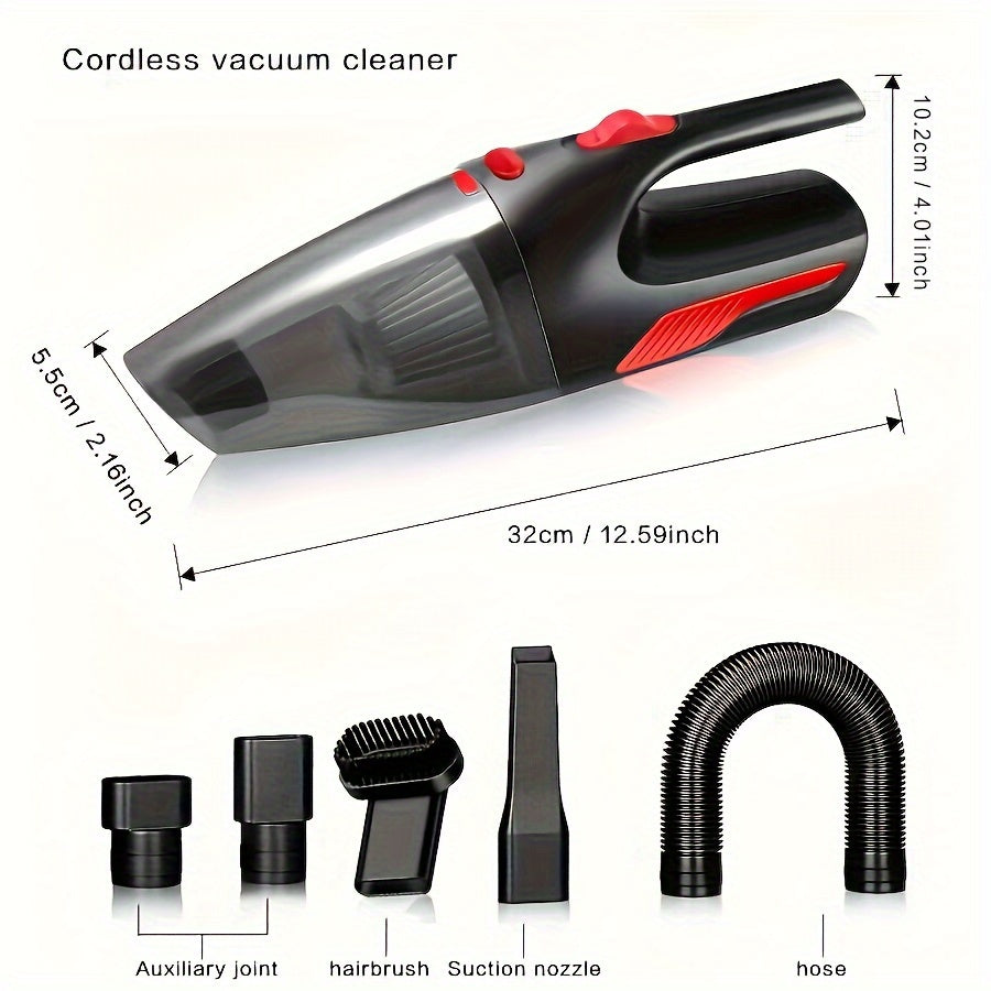 Dual-use high-power handheld wireless vacuum cleaner for household and car use, with USB charging.