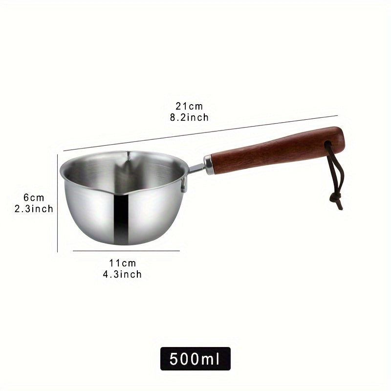 Versatile Saucepan with Durable Stainless Steel Construction and Solid Wood Handle - Great for Cooking and Heating, Essential Kitchen Tool