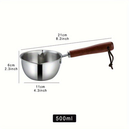 Versatile Saucepan with Durable Stainless Steel Construction and Solid Wood Handle - Great for Cooking and Heating, Essential Kitchen Tool