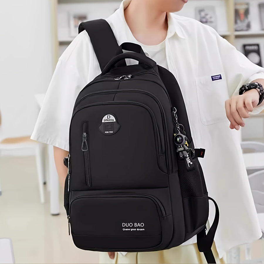 2024 Unisex Casual Backpack - Waterproof, Durable, Large Capacity, with Laptop Compartment, Keychain, Adjustable Straps, Zip Closure, and Black Color