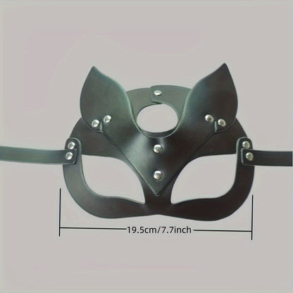 Women's punk leather cat-ears mask: adult party accessory, SM kink gear, 19.5cm/7.7inch