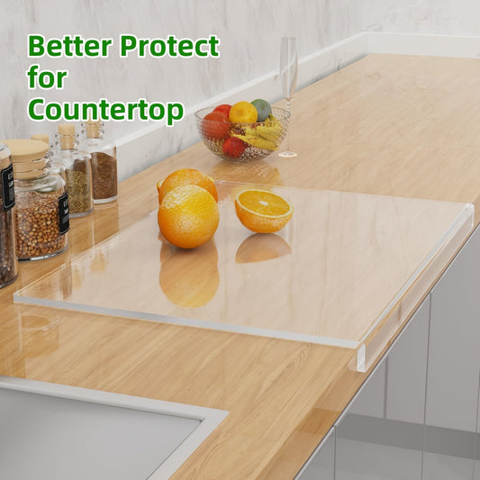 A set of acrylic cutting boards with trim, non-slip transparent boards for kitchen countertops, large boards for protecting countertops, essential items for apartments, and great gifts for kitchen gadget lovers.