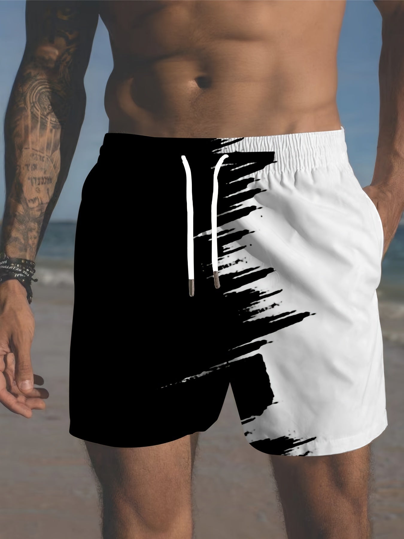 Breathable Hawaiian style swim trunks for plus-size men with drawstring and pockets, ideal for casual beach vacations.