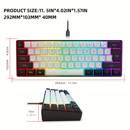 SNPURDIRI 60% Mini RGB Gaming Keyboard with 61 keys, RGB backlight, USB powered. Ideal for PC/Mac gamers, typists, and travel.