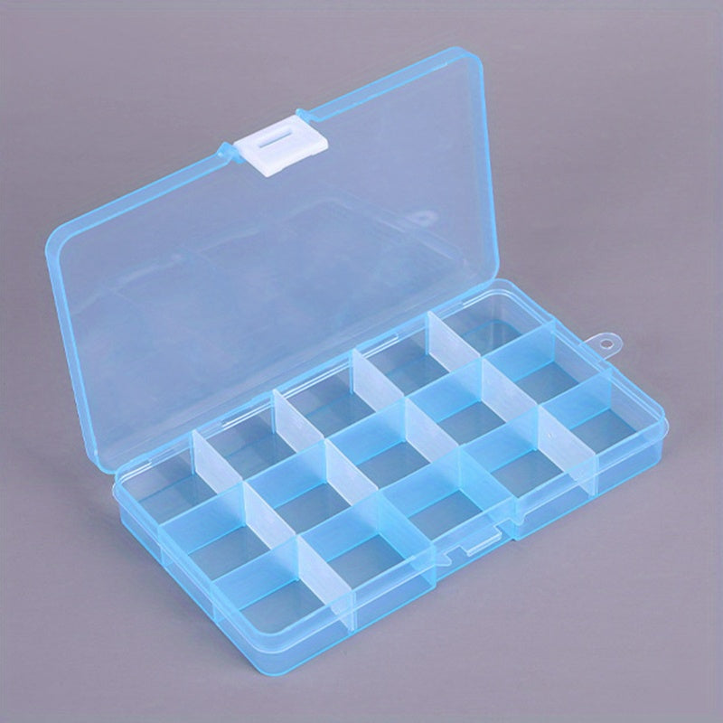 1pc Transparent Storage Box with 15 Grids, ideal for organizing earrings, rings, jewelry, accessories, screws, and small DIY craft parts. Perfect storage solution for home organization.