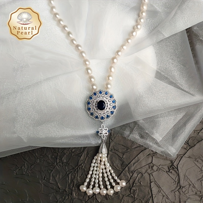 MUFAN Elegant Luxury Pearl Necklace for Women featuring 8-9mm Natural Freshwater Pearls and Synthetic Cubic Zirconia. This versatile piece is perfect for daily wear or special occasions, making it a great gift option. Compatible with June birthstones. No