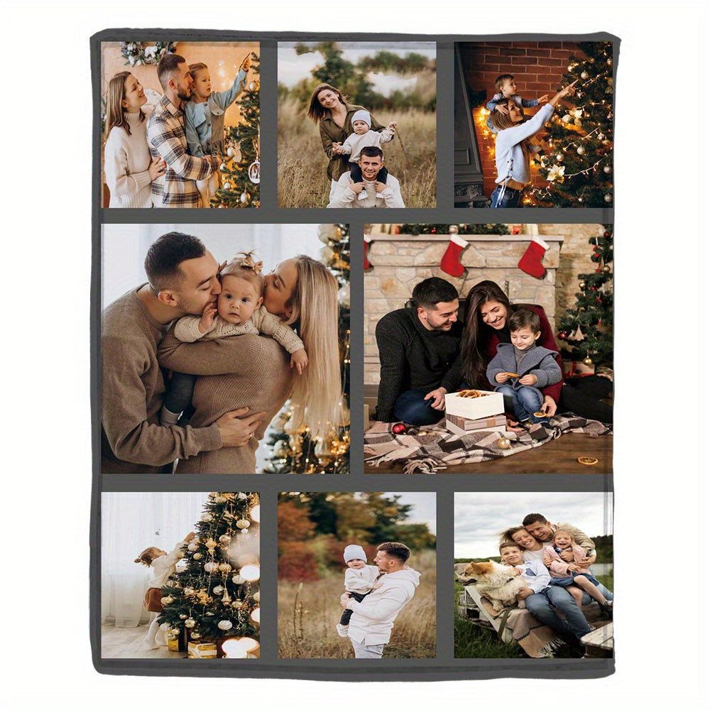 Customize your cozy flannel blanket with a personal photo! This soft and warm memory blanket is perfect for couples or families and is ideal for use in the office, bed, sofa, armchair, napping, camping, or travel. The machine washable blanket features a