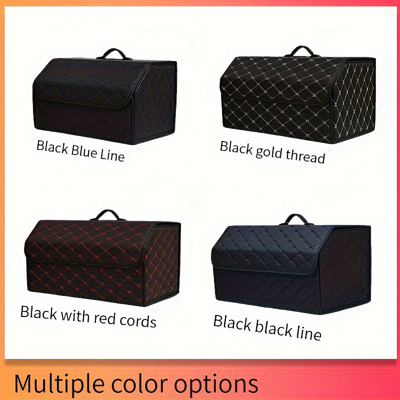 Black quilted PU leather car trunk organizer for SUV & Sedan trunks, providing durable and stylish interior storage.