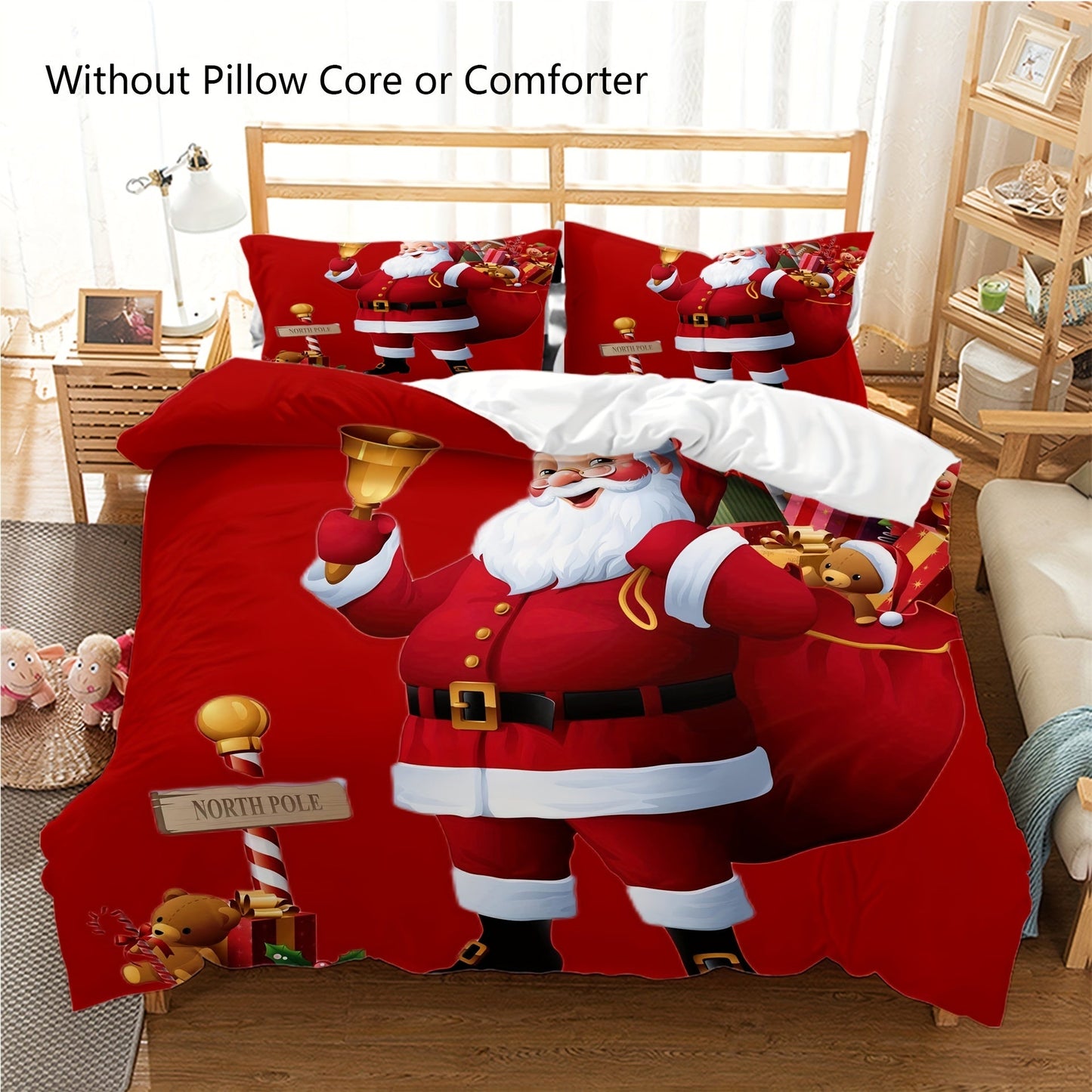 3-piece Merry Christmas Duvet Cover Set featuring a Santa Claus pattern, made of microfiber, perfect for the bedroom or guest room. Set includes 1 duvet cover and 2 pillowcases. Note: Does not include duvet core.