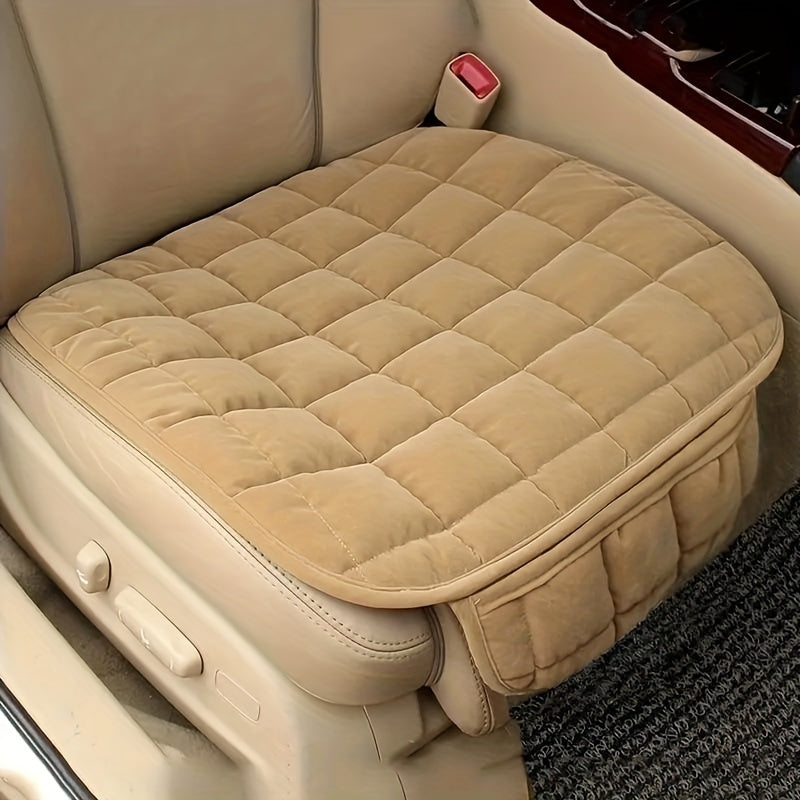 Car Seat Cushion with Sponge Filling, Soft & Breathable, Non-Slip, Lightweight, All-Season Protection. Hand washable, Beige Quilted Design, Snug fit for Most Vehicles. Vehicle Interior