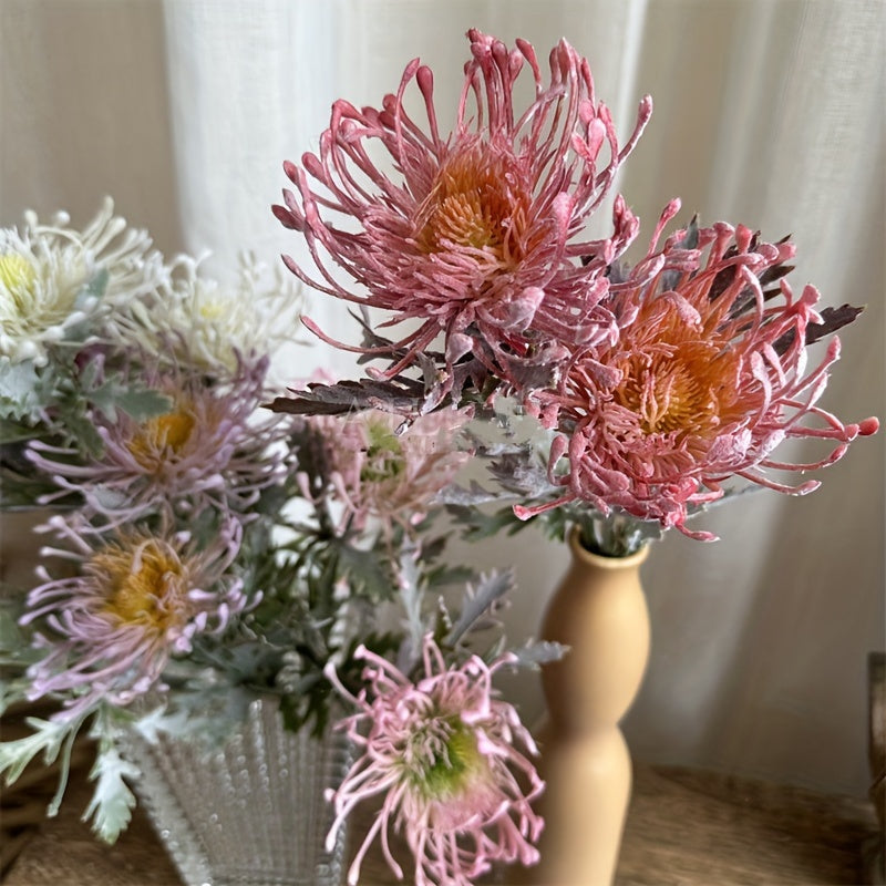 1 lifelike artificial chrysanthemum with 2 blooms - ideal for weddings, engagements, and home decor. Perfect for tabletops and photography props.