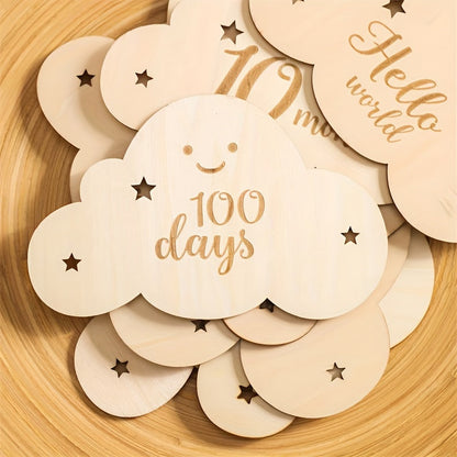 Set of 8 milestone cards, including monthly milestones, wooden birth sign, photography props, first year growth card, and pregnancy journey markers. Perfect for children's showers and photo sessions.