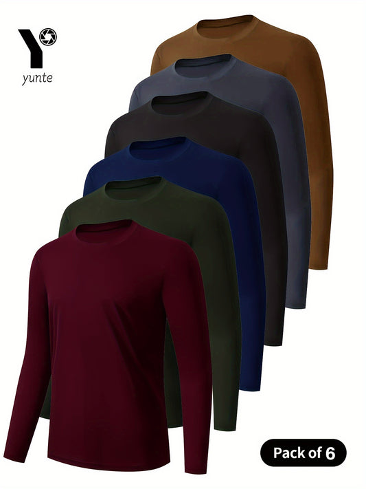 Set of 6 Yunte Men's Athletic Long Sleeve Shirts in various colors - Ideal for Gym, Fitness & Outdoor Activities