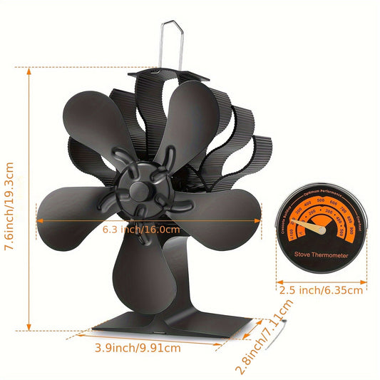 Fireplace Stove Fan, Log Burner Fan, and 5 Blade Fireplace Tool Sets with Overheat Protection. Efficient and Silent Black Heat Powered Fan for Cooler Heat. Household Gadget with Quiet Design.