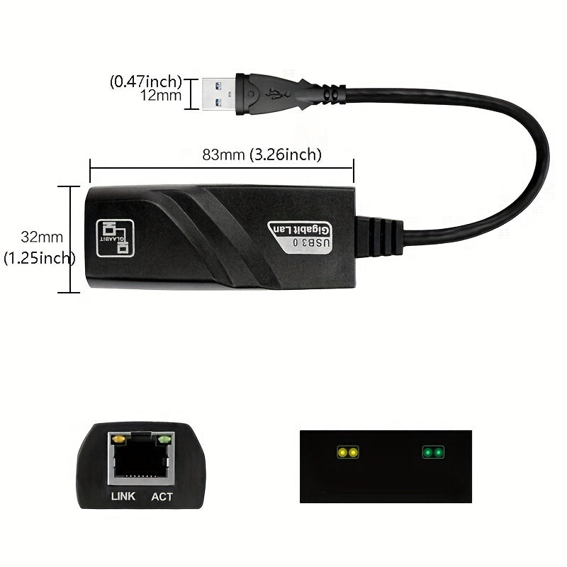 USB 3.0 Ethernet adapter for PC/Laptop, supports speeds of 1000Mbps/100Mbps, compatible with Smartthings, USB powered, operating voltage ≤36V.