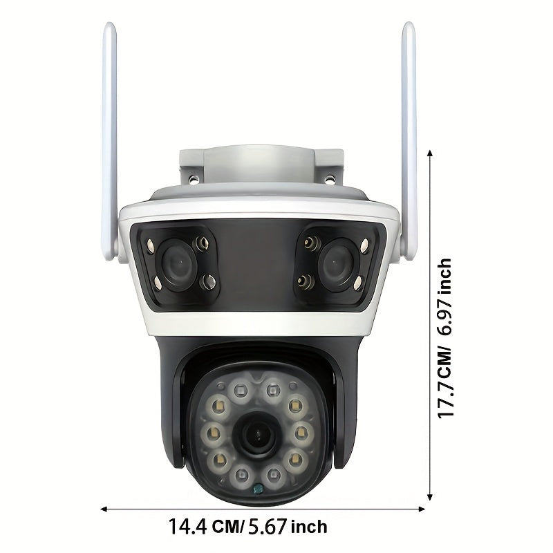 Outdoor Surveillance Camera with Smart WiFi Technology, Multi-Lens Design, Convenient Smartphone Control, Night Vision Capabilities, and Two-Way Audio - Ideal for Enhancing Home Security (SD Card Sold Separately)