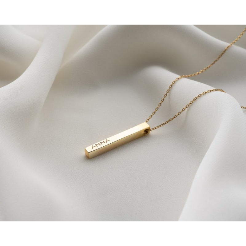 Custom 4-Sided Bar Necklace for Women, Made of 18K Gold Plated Stainless Steel, 3D Personalized Name Pendant, Chic & Elegant Design, Perfect for Everyday or Special Occasions, Great Christmas Present for Mom