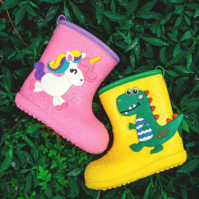 Fun Kids Rain Boots - Slip-Resistant Ankle Shoes with Dinosaur & Unicorn Designs, Perfect Year-Round