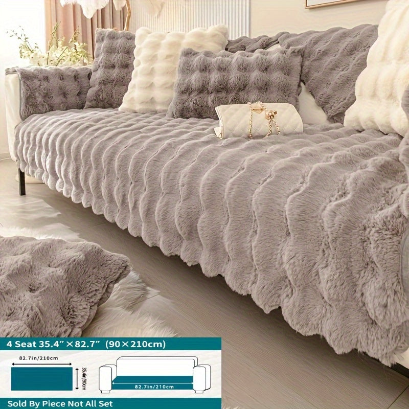 Winter plush sofa cover, anti-slip, dustproof slipcover for couch in living room, office, bedroom, home decor.