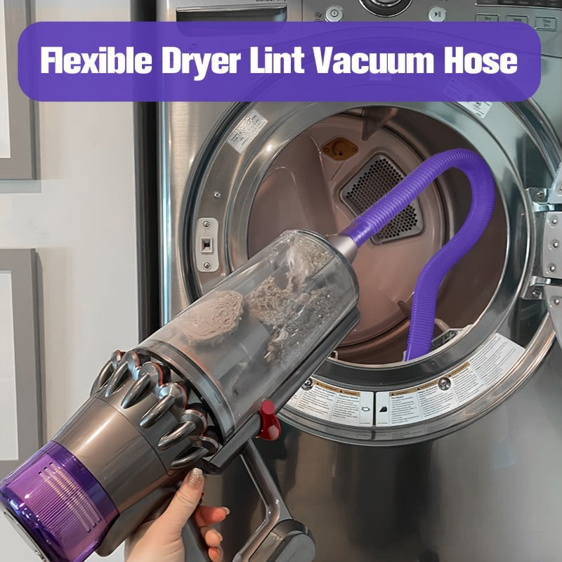 Lint remover and vacuum hose attachment kit includes 2 pieces for cleaning dryer vents. Compatible with Dyson V15, V12, V11, V10, V8, and V7 models. Made of durable purple plastic.